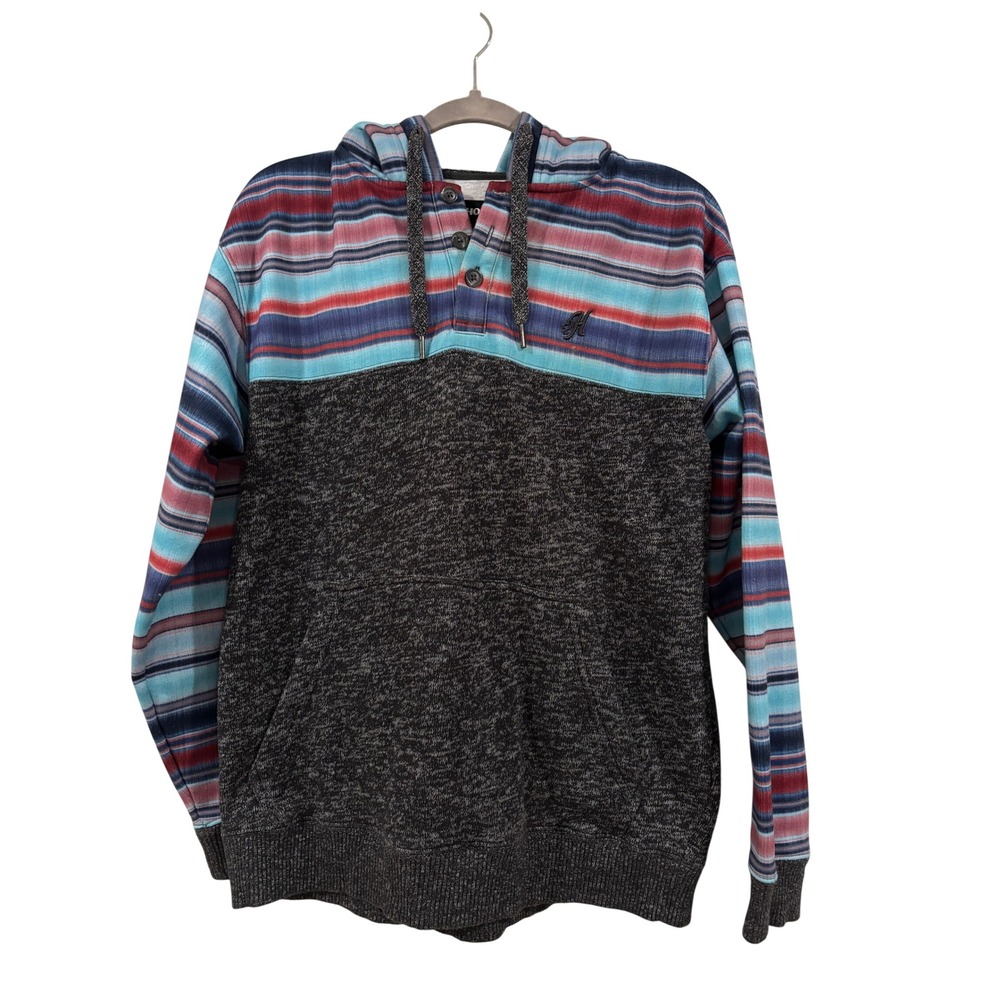 Hooey Jimmy Hoodie Mens Large Grey Serape Aztec Stripe Button Placket Pullover